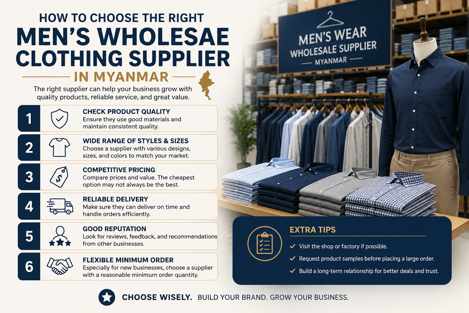 How to Choose the Right Men’s Wholesale Clothing Supplier in Myanmar